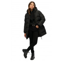 SUPERDRY D1 SDSW HOODED SPORTS PUFFER MID JKT ΜΠΟΥΦΑΝ ΓΥΝΑΙΚΕΙΟ BLACK