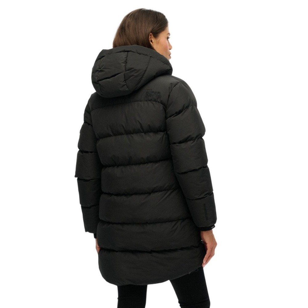 SUPERDRY D1 SDSW HOODED SPORTS PUFFER MID JKT ΜΠΟΥΦΑΝ ΓΥΝΑΙΚΕΙΟ BLACK