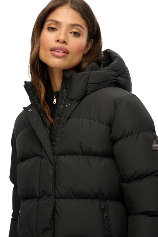 SUPERDRY D1 SDSW HOODED SPORTS PUFFER MID JKT ΜΠΟΥΦΑΝ ΓΥΝΑΙΚΕΙΟ BLACK