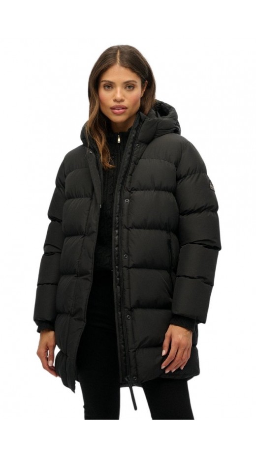 SUPERDRY D1 SDSW HOODED SPORTS PUFFER MID JKT ΜΠΟΥΦΑΝ ΓΥΝΑΙΚΕΙΟ BLACK