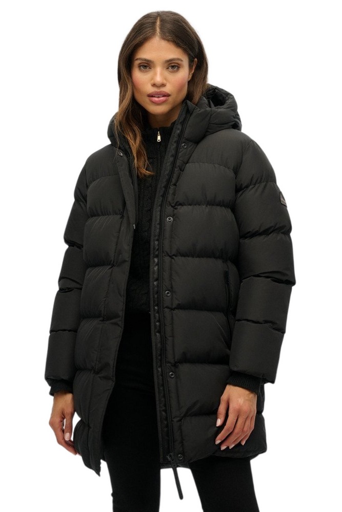 SUPERDRY D1 SDSW HOODED SPORTS PUFFER MID JKT ΜΠΟΥΦΑΝ ΓΥΝΑΙΚΕΙΟ BLACK