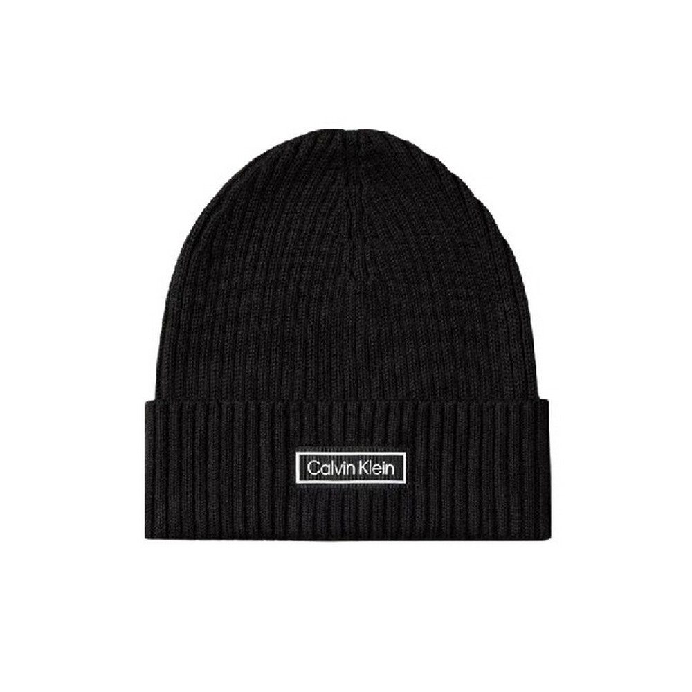 CALVIN KLEIN PATCH CHUNKY RIB COTTON BEANIE ΣΚΟΥΦΟΣ ΑΝΔΡΙΚΟΣ BLACK