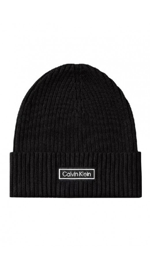 CALVIN KLEIN PATCH CHUNKY RIB COTTON BEANIE ΣΚΟΥΦΟΣ ΑΝΔΡΙΚΟΣ BLACK