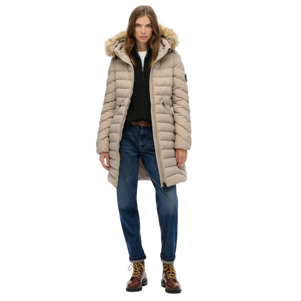 SUPERDRY D2 OVIN FUJI FAUX FUR HOOD MID LENGTH ΜΠΟΥΦΑΝ ΓΥΝΑΙΚΕΙΟ GREY