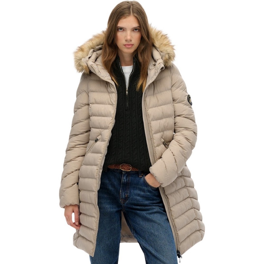 SUPERDRY D2 OVIN FUJI FAUX FUR HOOD MID LENGTH ΜΠΟΥΦΑΝ ΓΥΝΑΙΚΕΙΟ GREY