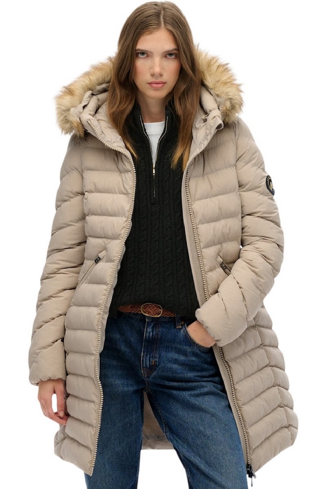 SUPERDRY D2 OVIN FUJI FAUX FUR HOOD MID LENGTH ΜΠΟΥΦΑΝ ΓΥΝΑΙΚΕΙΟ GREY