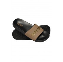 SUPERDRY LOGO VEGAN POOL SLIDE ΠΑΝΤΟΦΛΑ ΓΥΝΑΙΚΕΙΑ BROWN/BLACK