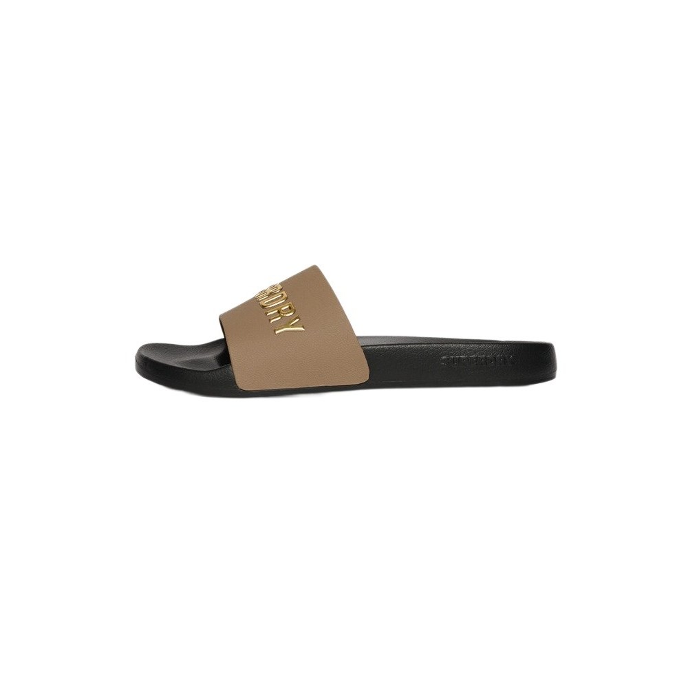 SUPERDRY LOGO VEGAN POOL SLIDE ΠΑΝΤΟΦΛΑ ΓΥΝΑΙΚΕΙΑ BROWN/BLACK