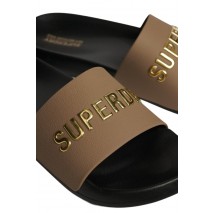 SUPERDRY LOGO VEGAN POOL SLIDE ΠΑΝΤΟΦΛΑ ΓΥΝΑΙΚΕΙΑ BROWN/BLACK