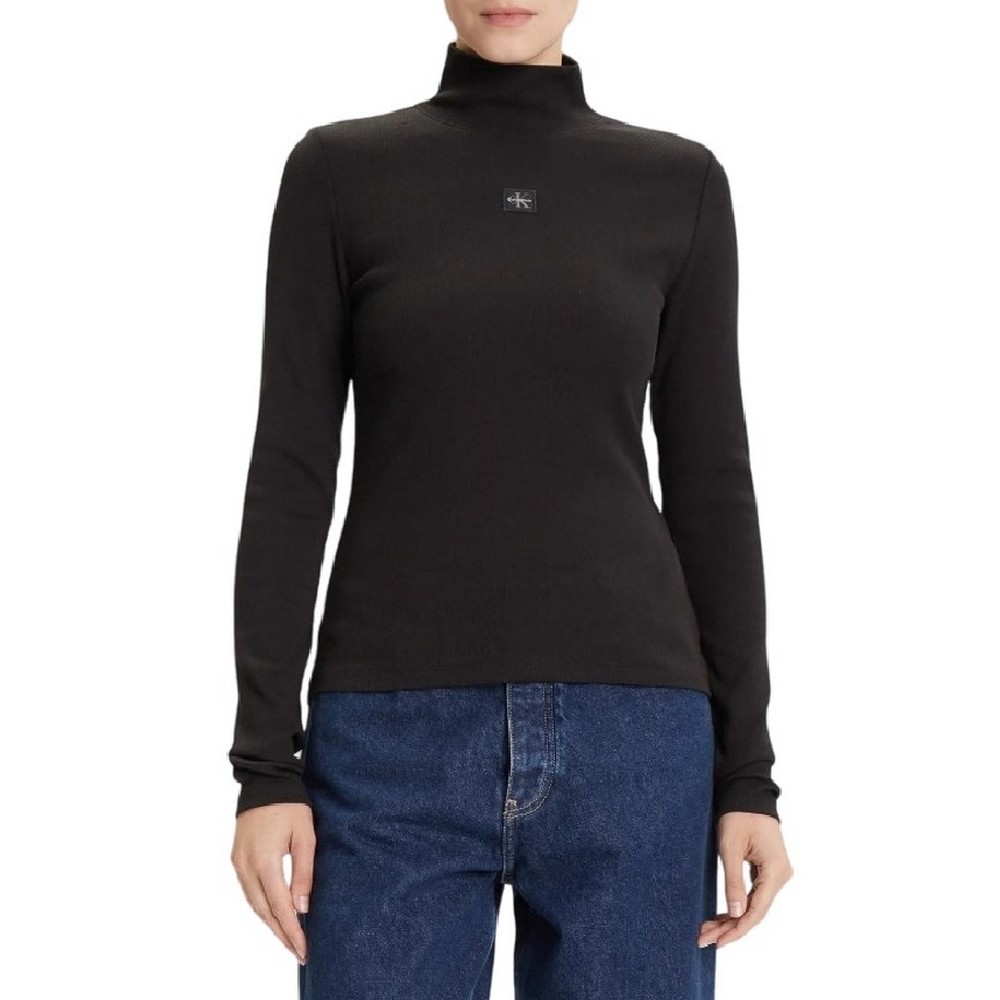 CALVIN KLEIN JEANS LS WOVEN LABEL TURTLENECK ΜΠΛΟΥΖΑ ΓΥΝΑΙΚΕΙΑ BLACK
