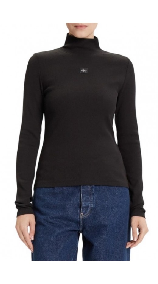 CALVIN KLEIN JEANS LS WOVEN LABEL TURTLENECK ΜΠΛΟΥΖΑ ΓΥΝΑΙΚΕΙΑ BLACK