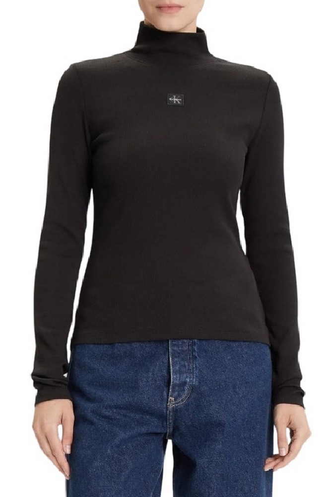 CALVIN KLEIN JEANS LS WOVEN LABEL TURTLENECK ΜΠΛΟΥΖΑ ΓΥΝΑΙΚΕΙΑ BLACK