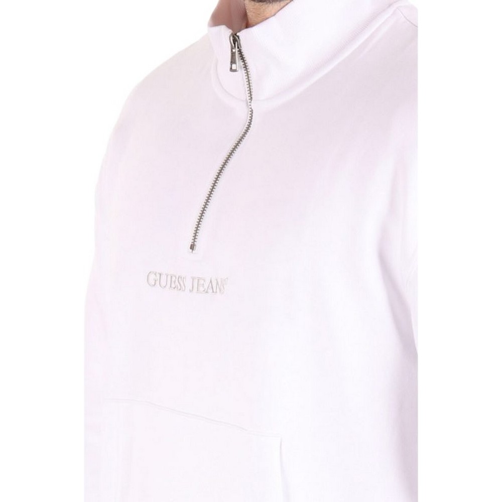 GUESS JEANS HALF ZIP REG EMBRO SWEAT ΜΠΛΟΥΖΑ ΦΟΥΤΕΡ ΑΝΔΡΙΚΗ WHITE