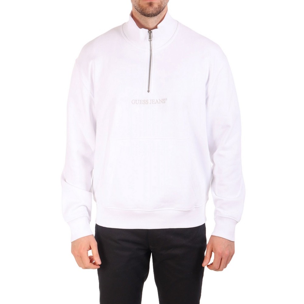 GUESS JEANS HALF ZIP REG EMBRO SWEAT ΜΠΛΟΥΖΑ ΦΟΥΤΕΡ ΑΝΔΡΙΚΗ WHITE