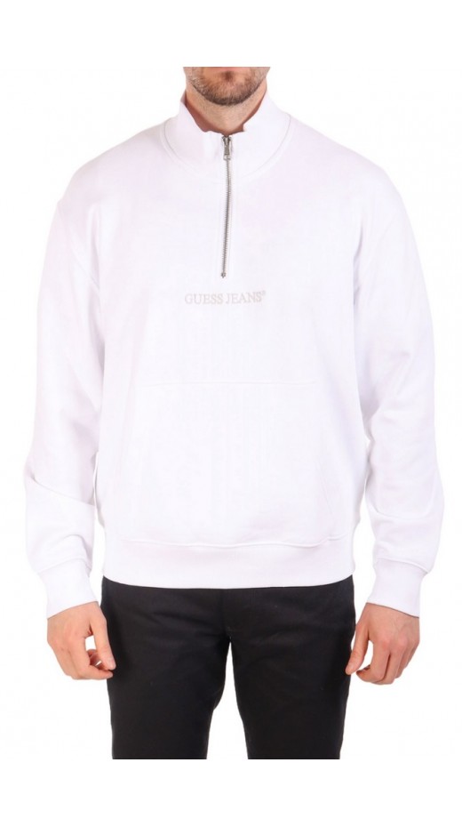 GUESS JEANS HALF ZIP REG EMBRO SWEAT ΜΠΛΟΥΖΑ ΦΟΥΤΕΡ ΑΝΔΡΙΚΗ WHITE