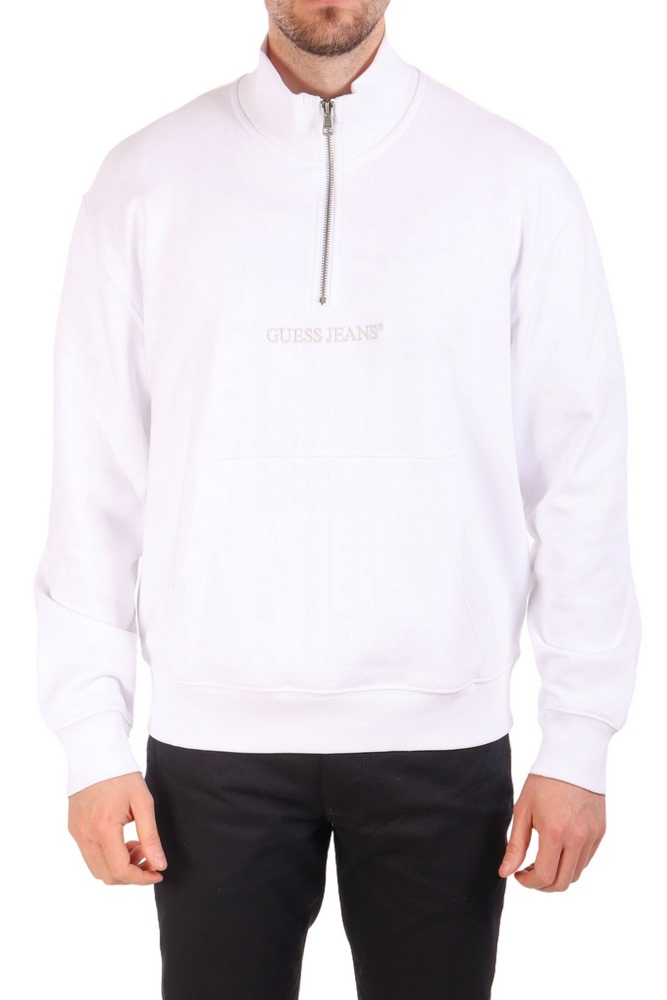 GUESS JEANS HALF ZIP REG EMBRO SWEAT ΜΠΛΟΥΖΑ ΦΟΥΤΕΡ ΑΝΔΡΙΚΗ WHITE