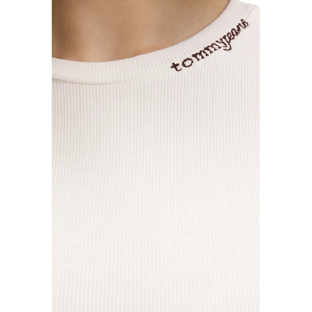 TOMMY JEANS SLIM GMD SCRIPT RIB TEE T-SHIRT ΜΠΛΟΥΖΑ ΓΥΝΑΙΚΕΙΑ OFF WHITE