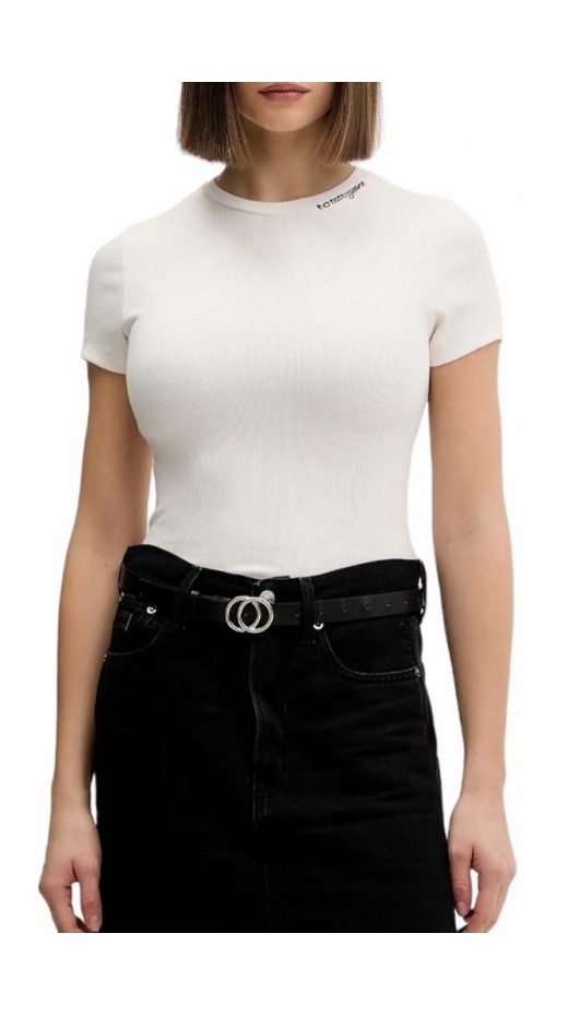 TOMMY JEANS SLIM GMD SCRIPT RIB TEE T-SHIRT ΜΠΛΟΥΖΑ ΓΥΝΑΙΚΕΙΑ OFF WHITE