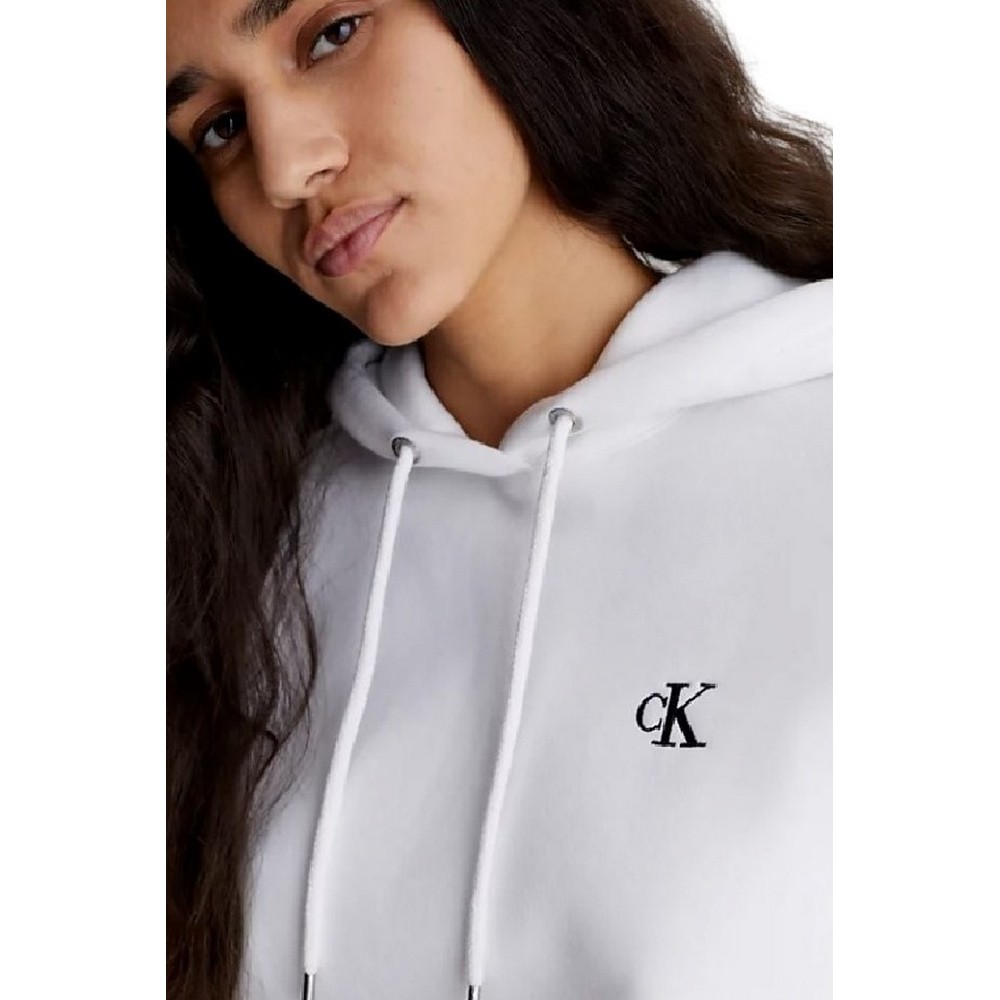 CALVIN KLEIN JEANS CK EMBROIDERY HOODIE ΜΠΛΟΥΖΑ ΦΟΥΤΕΡ ΓΥΝΑΙΚΕΙΑ WHITE