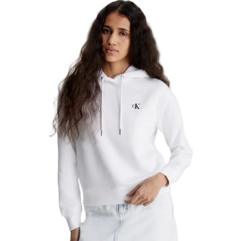 CALVIN KLEIN JEANS CK EMBROIDERY HOODIE ΜΠΛΟΥΖΑ ΦΟΥΤΕΡ ΓΥΝΑΙΚΕΙΑ WHITE