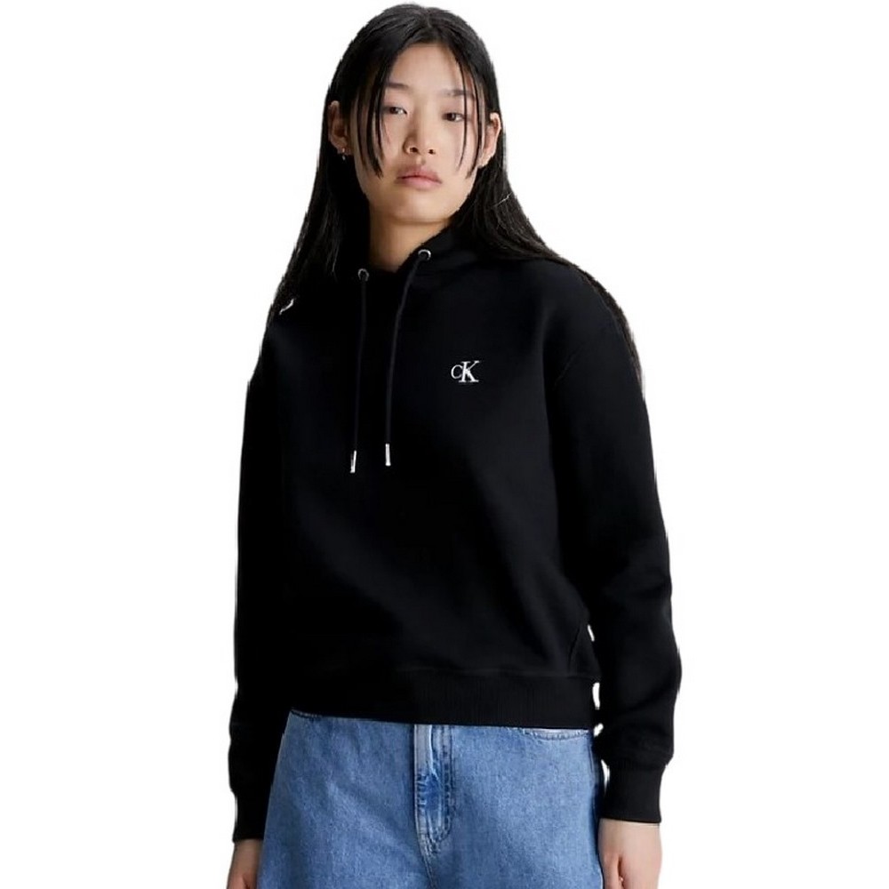 CALVIN KLEIN JEANS CK EMBROIDERY HOODIE ΜΠΛΟΥΖΑ ΦΟΥΤΕΡ ΓΥΝΑΙΚΕΙΑ BLACK