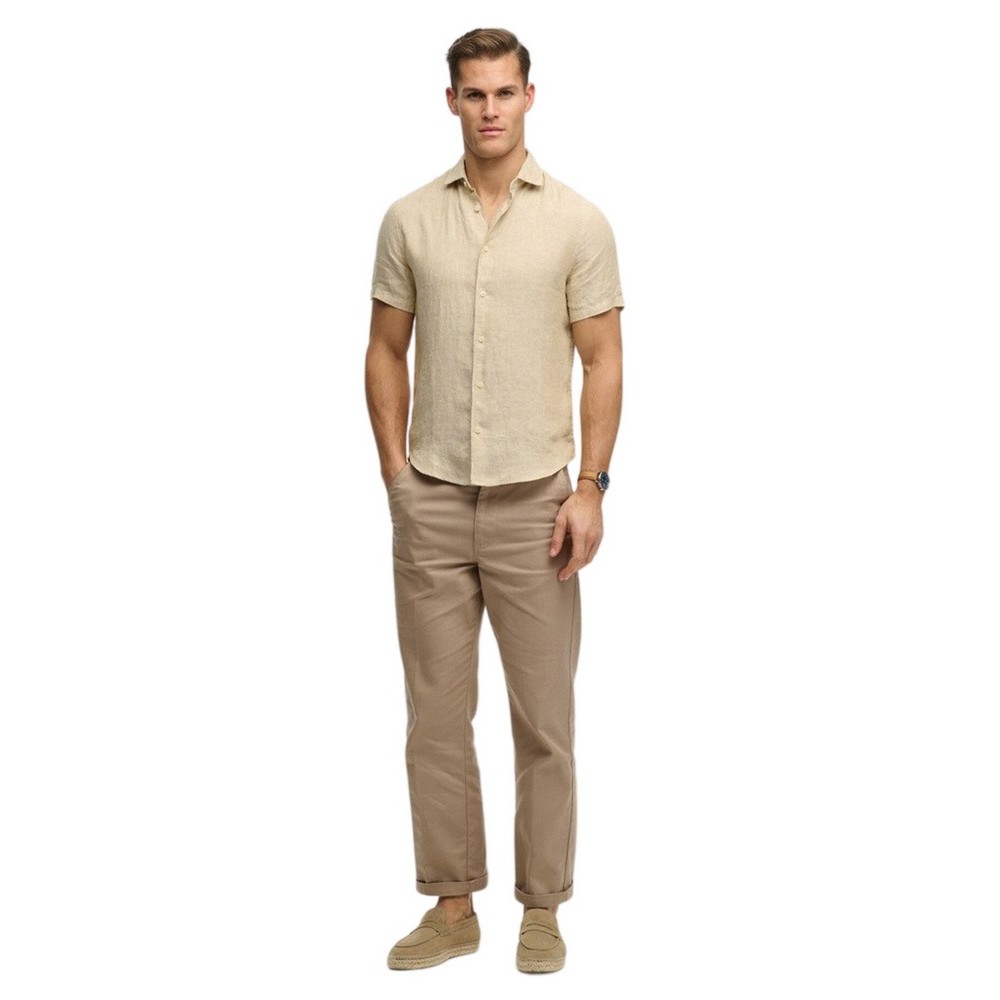 SUPERDRY D3 STUD RIVIERA S/S LINEN SHIRT ΠΟΥΚΑΜΙΣΟ ΑΝΔΡΙΚΟ TAN