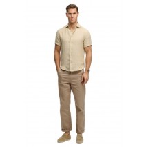 SUPERDRY D3 STUD RIVIERA S/S LINEN SHIRT ΠΟΥΚΑΜΙΣΟ ΑΝΔΡΙΚΟ TAN
