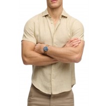 SUPERDRY D3 STUD RIVIERA S/S LINEN SHIRT ΠΟΥΚΑΜΙΣΟ ΑΝΔΡΙΚΟ TAN