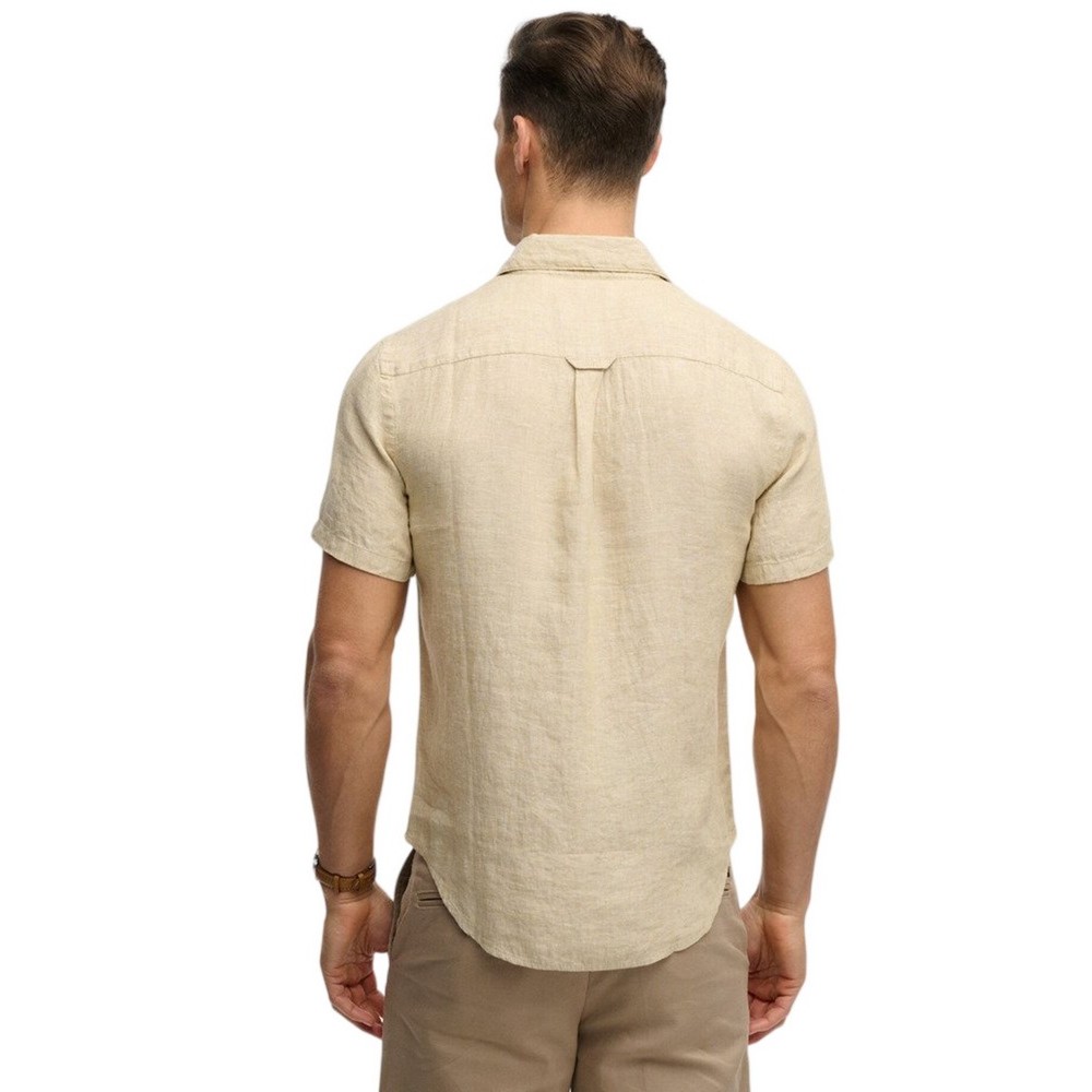 SUPERDRY D3 STUD RIVIERA S/S LINEN SHIRT ΠΟΥΚΑΜΙΣΟ ΑΝΔΡΙΚΟ TAN