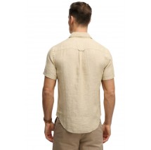 SUPERDRY D3 STUD RIVIERA S/S LINEN SHIRT ΠΟΥΚΑΜΙΣΟ ΑΝΔΡΙΚΟ TAN