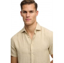 SUPERDRY D3 STUD RIVIERA S/S LINEN SHIRT ΠΟΥΚΑΜΙΣΟ ΑΝΔΡΙΚΟ TAN