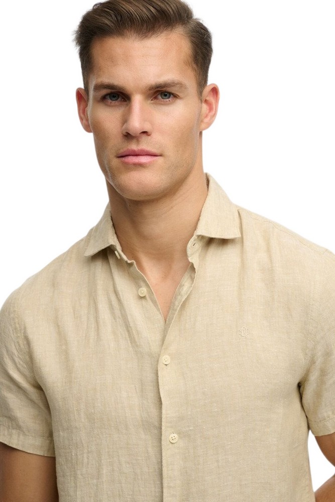 SUPERDRY D3 STUD RIVIERA S/S LINEN SHIRT ΠΟΥΚΑΜΙΣΟ ΑΝΔΡΙΚΟ TAN