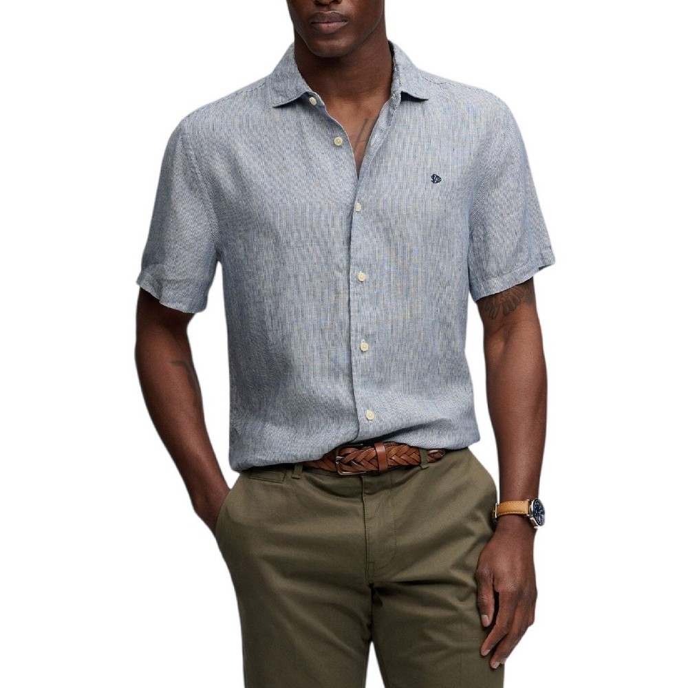 SUPERDRY D3 STUD RIVIERA S/S LINEN SHIRT ΠΟΥΚΑΜΙΣΟ ΑΝΔΡΙΚΟ NAVY/WHITE
