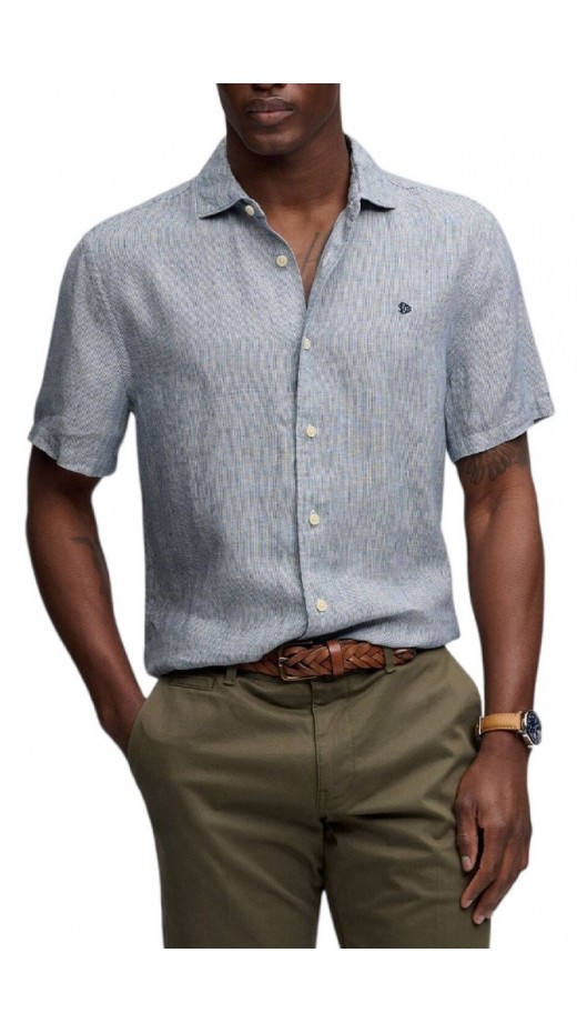 SUPERDRY D3 STUD RIVIERA S/S LINEN SHIRT ΠΟΥΚΑΜΙΣΟ ΑΝΔΡΙΚΟ NAVY/WHITE