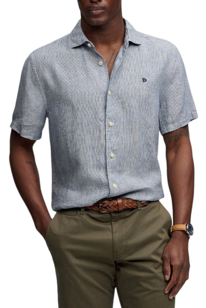 SUPERDRY D3 STUD RIVIERA S/S LINEN SHIRT ΠΟΥΚΑΜΙΣΟ ΑΝΔΡΙΚΟ NAVY/WHITE