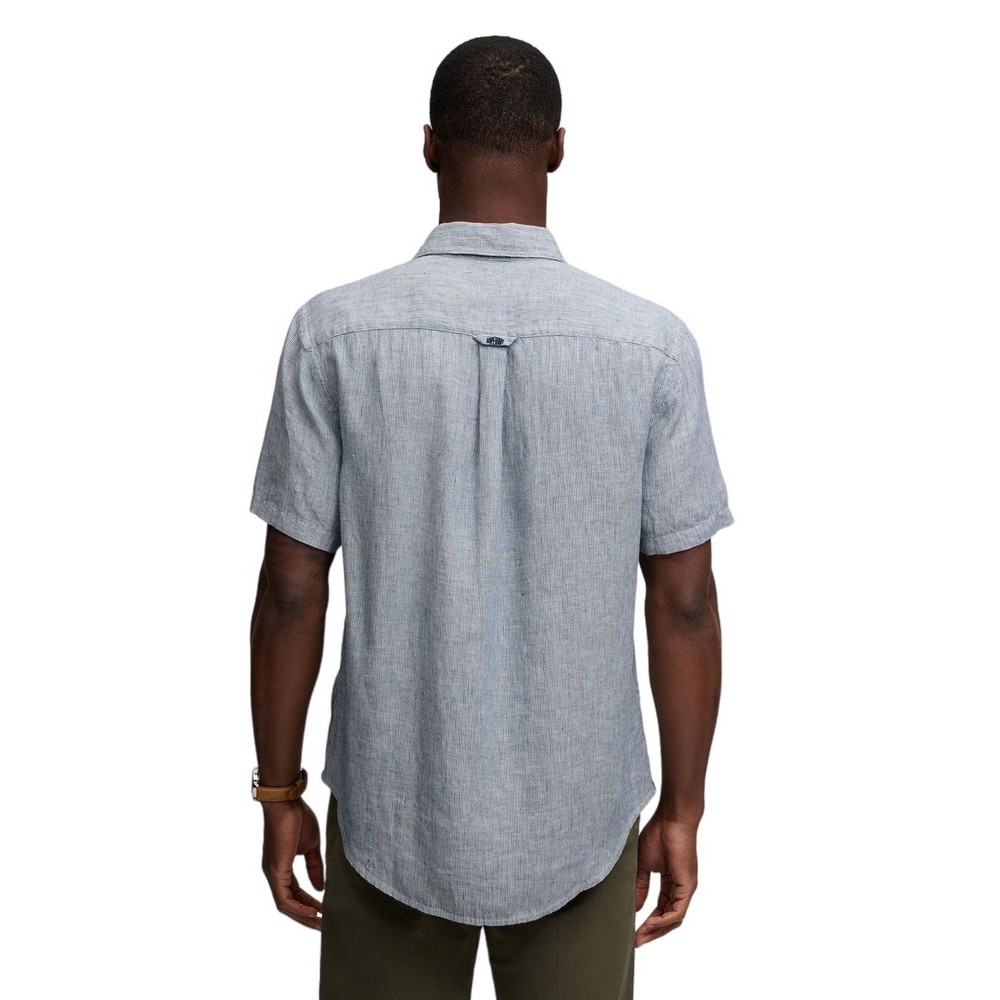 SUPERDRY D3 STUD RIVIERA S/S LINEN SHIRT ΠΟΥΚΑΜΙΣΟ ΑΝΔΡΙΚΟ NAVY/WHITE