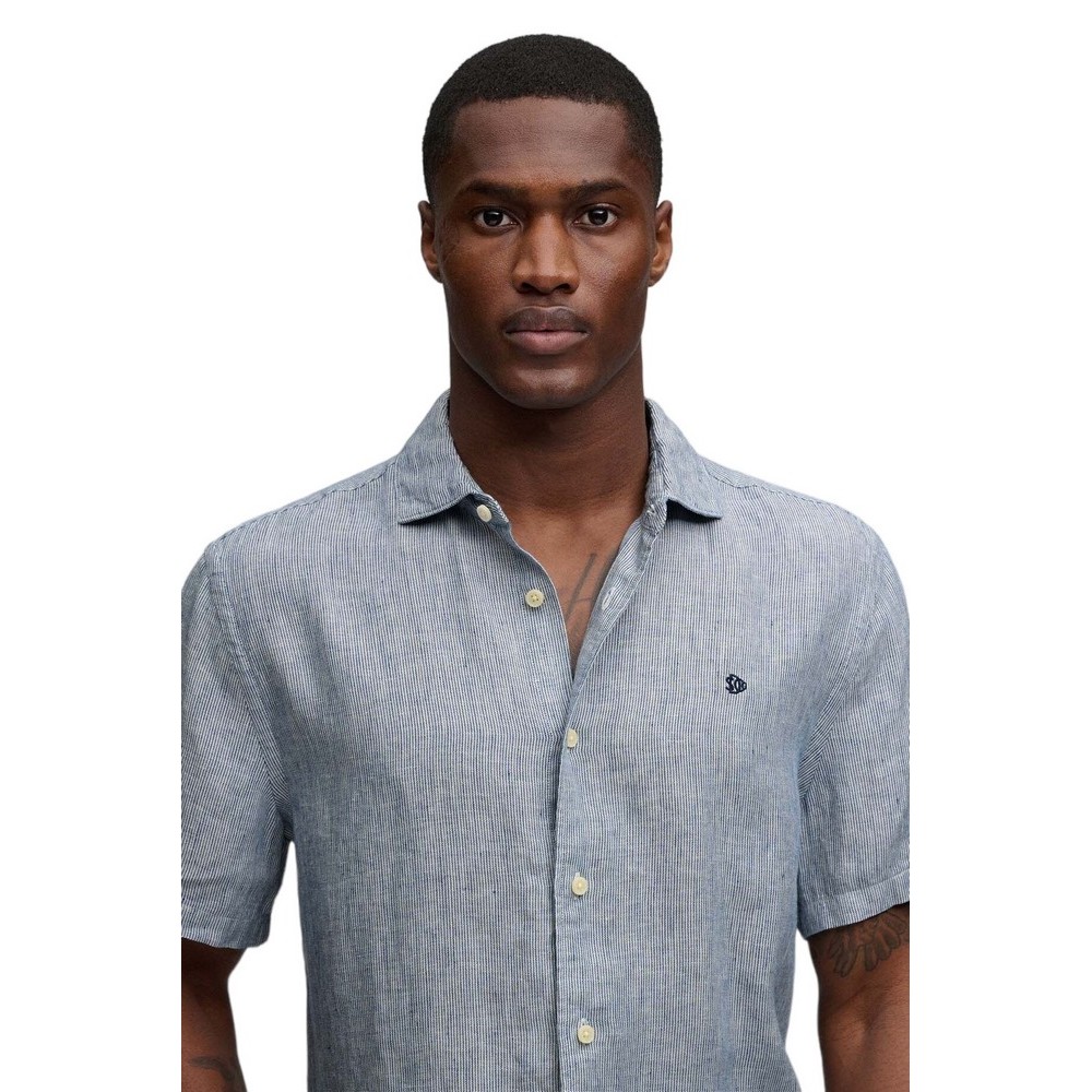 SUPERDRY D3 STUD RIVIERA S/S LINEN SHIRT ΠΟΥΚΑΜΙΣΟ ΑΝΔΡΙΚΟ NAVY/WHITE