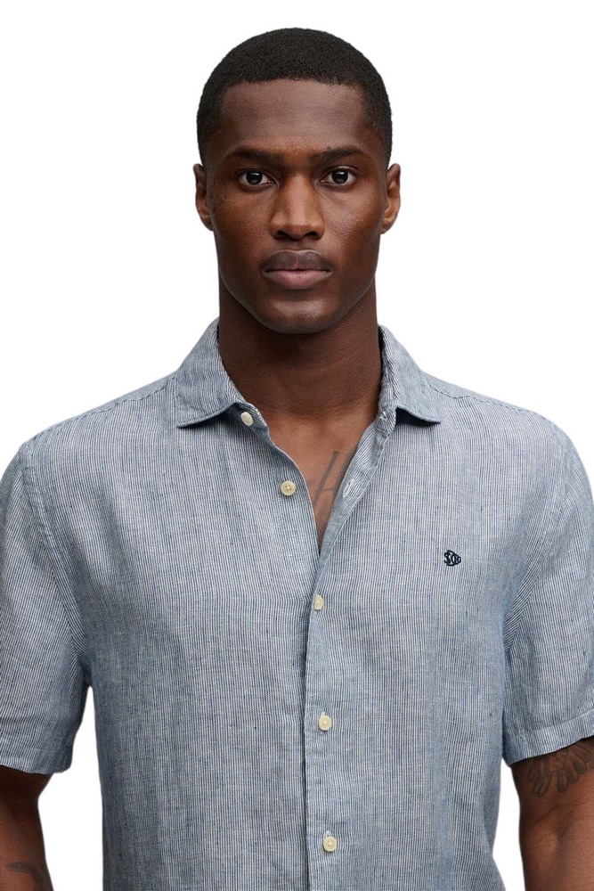 SUPERDRY D3 STUD RIVIERA S/S LINEN SHIRT ΠΟΥΚΑΜΙΣΟ ΑΝΔΡΙΚΟ NAVY/WHITE