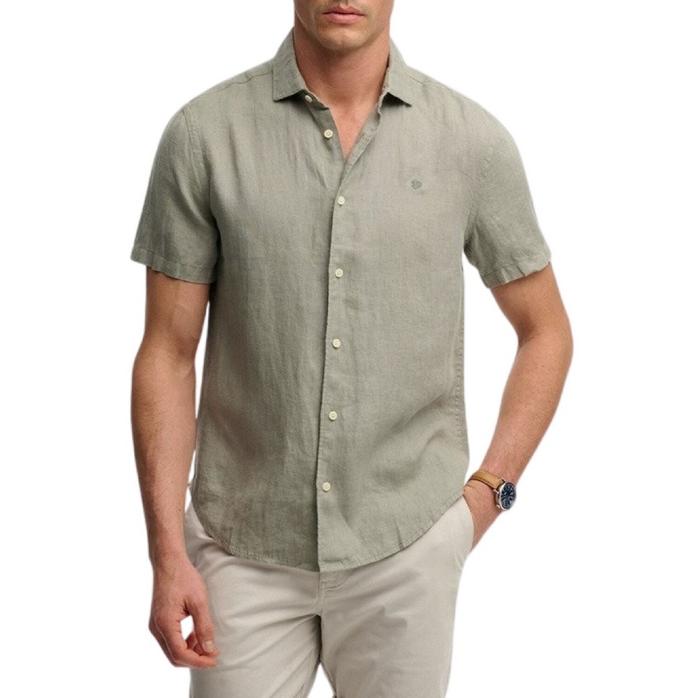 SUPERDRY D3 STUD RIVIERA S/S LINEN SHIRT ΠΟΥΚΑΜΙΣΟ ΑΝΔΡΙΚΟ OLIVE