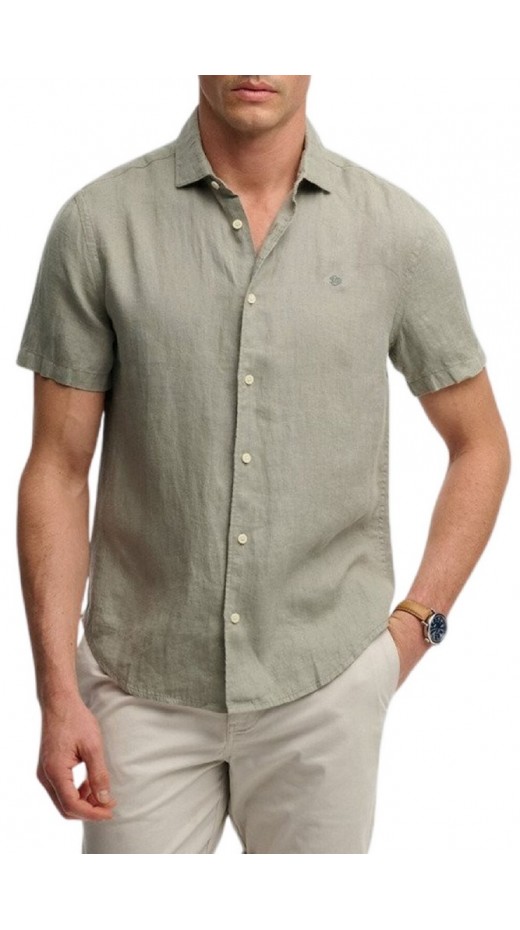 SUPERDRY D3 STUD RIVIERA S/S LINEN SHIRT ΠΟΥΚΑΜΙΣΟ ΑΝΔΡΙΚΟ OLIVE