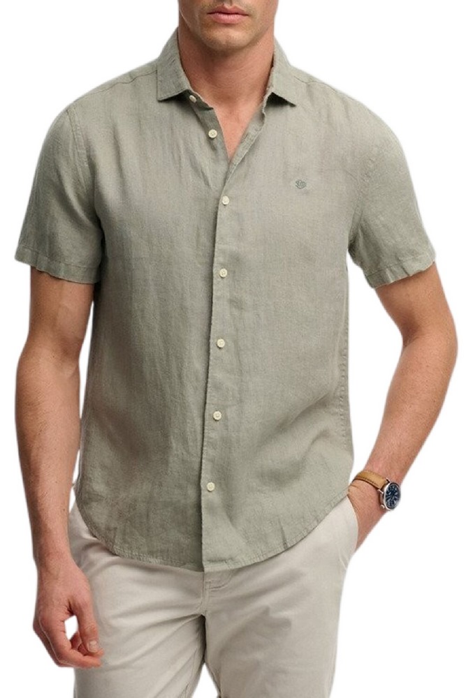 SUPERDRY D3 STUD RIVIERA S/S LINEN SHIRT ΠΟΥΚΑΜΙΣΟ ΑΝΔΡΙΚΟ OLIVE