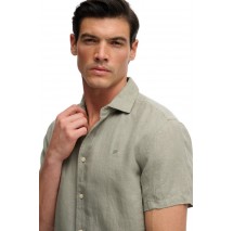 SUPERDRY D3 STUD RIVIERA S/S LINEN SHIRT ΠΟΥΚΑΜΙΣΟ ΑΝΔΡΙΚΟ OLIVE