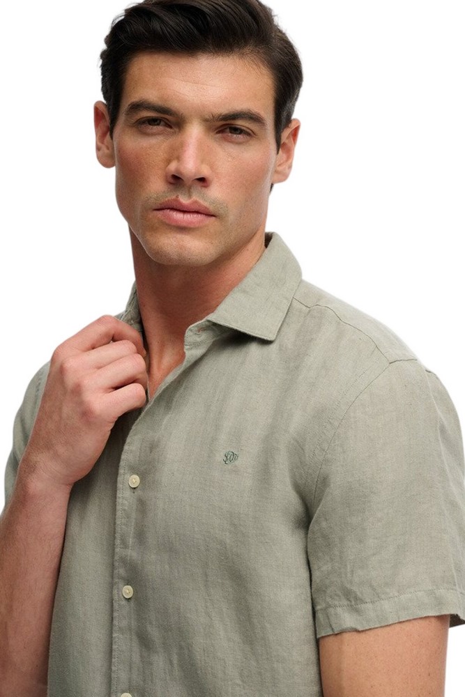 SUPERDRY D3 STUD RIVIERA S/S LINEN SHIRT ΠΟΥΚΑΜΙΣΟ ΑΝΔΡΙΚΟ OLIVE