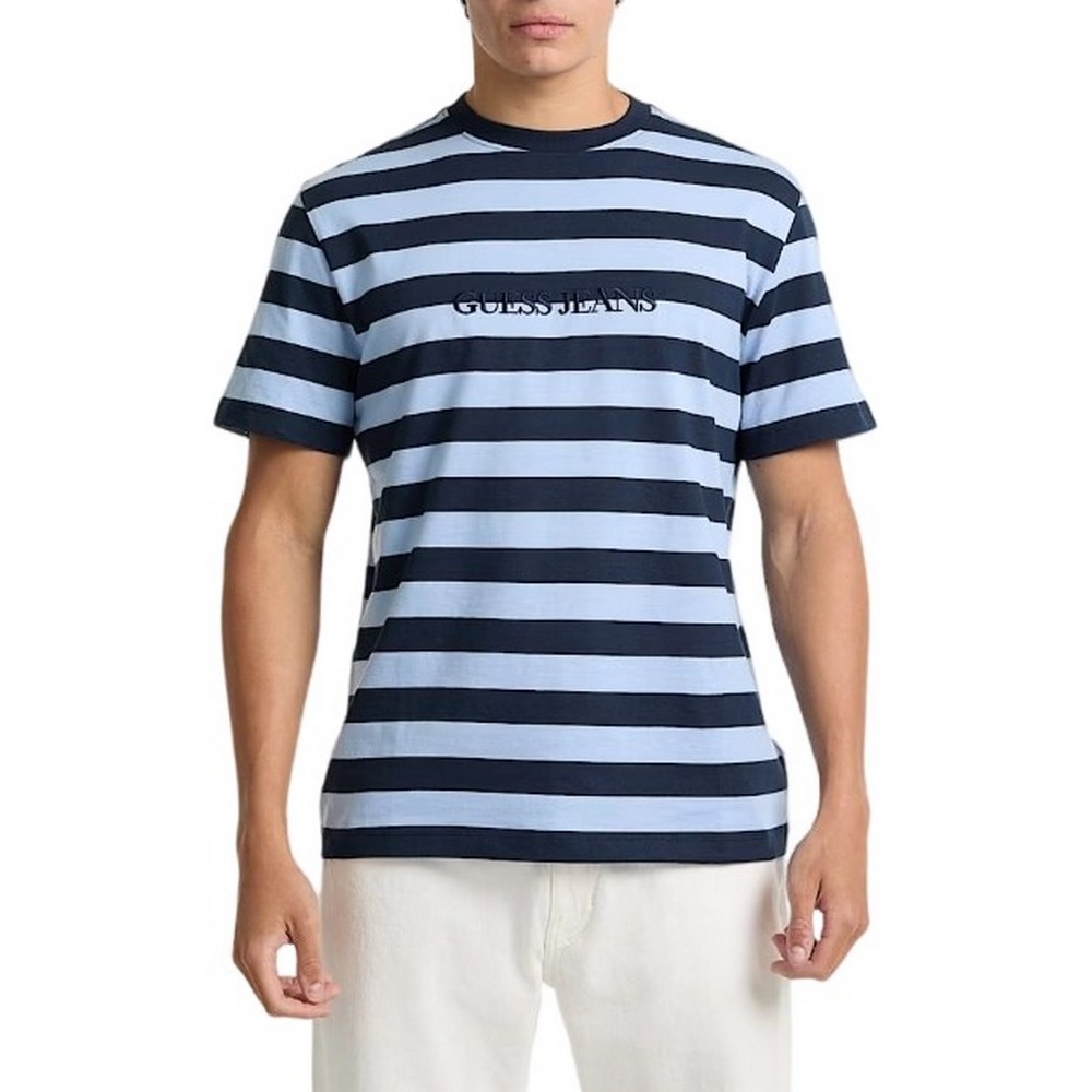 GUESS JEANS SS CN REG STRIPED YD TEE ΜΠΛΟΥΖΑ ΑΝΔΡΙΚΗ BLUE