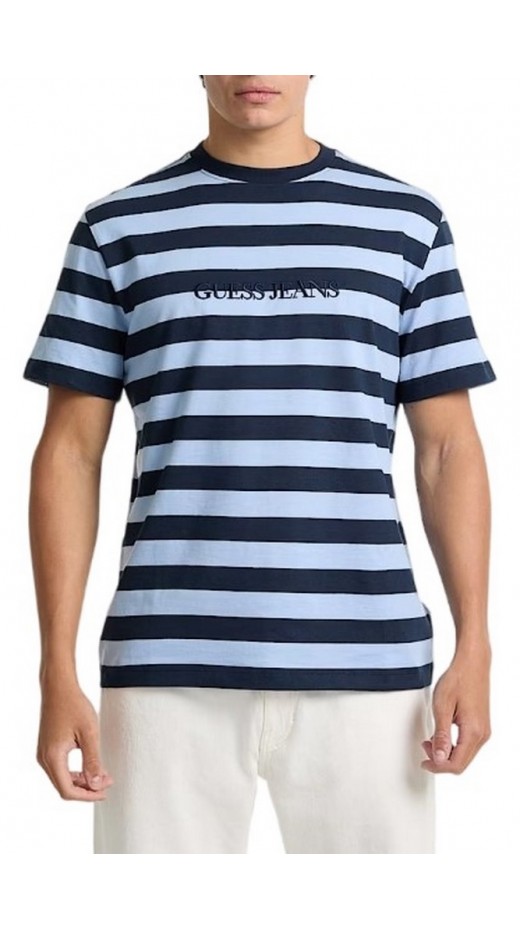 GUESS JEANS SS CN REG STRIPED YD TEE ΜΠΛΟΥΖΑ ΑΝΔΡΙΚΗ BLUE