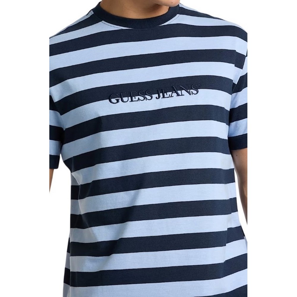 GUESS JEANS SS CN REG STRIPED YD TEE ΜΠΛΟΥΖΑ ΑΝΔΡΙΚΗ BLUE