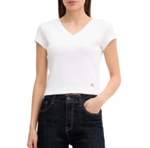 CALVIN KLEIN JEANS  WOVEN LABEL RIB VNECK T-SHIRT ΜΠΛΟΥΖΑ ΓΥΝΑΙΚΕΙΑ WHITE