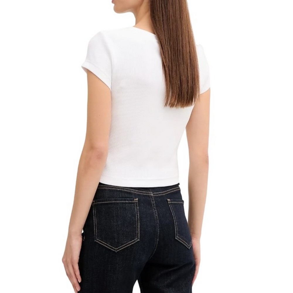 CALVIN KLEIN JEANS  WOVEN LABEL RIB VNECK T-SHIRT ΜΠΛΟΥΖΑ ΓΥΝΑΙΚΕΙΑ WHITE