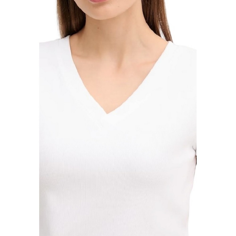 CALVIN KLEIN JEANS  WOVEN LABEL RIB VNECK T-SHIRT ΜΠΛΟΥΖΑ ΓΥΝΑΙΚΕΙΑ WHITE
