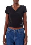 CALVIN KLEIN JEANS  WOVEN LABEL RIB VNECK T-SHIRT ΜΠΛΟΥΖΑ ΓΥΝΑΙΚΕΙΑ BLACK